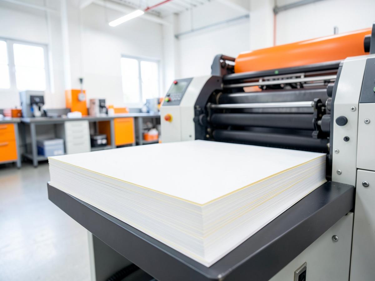 Sheets of card stock on a printing press